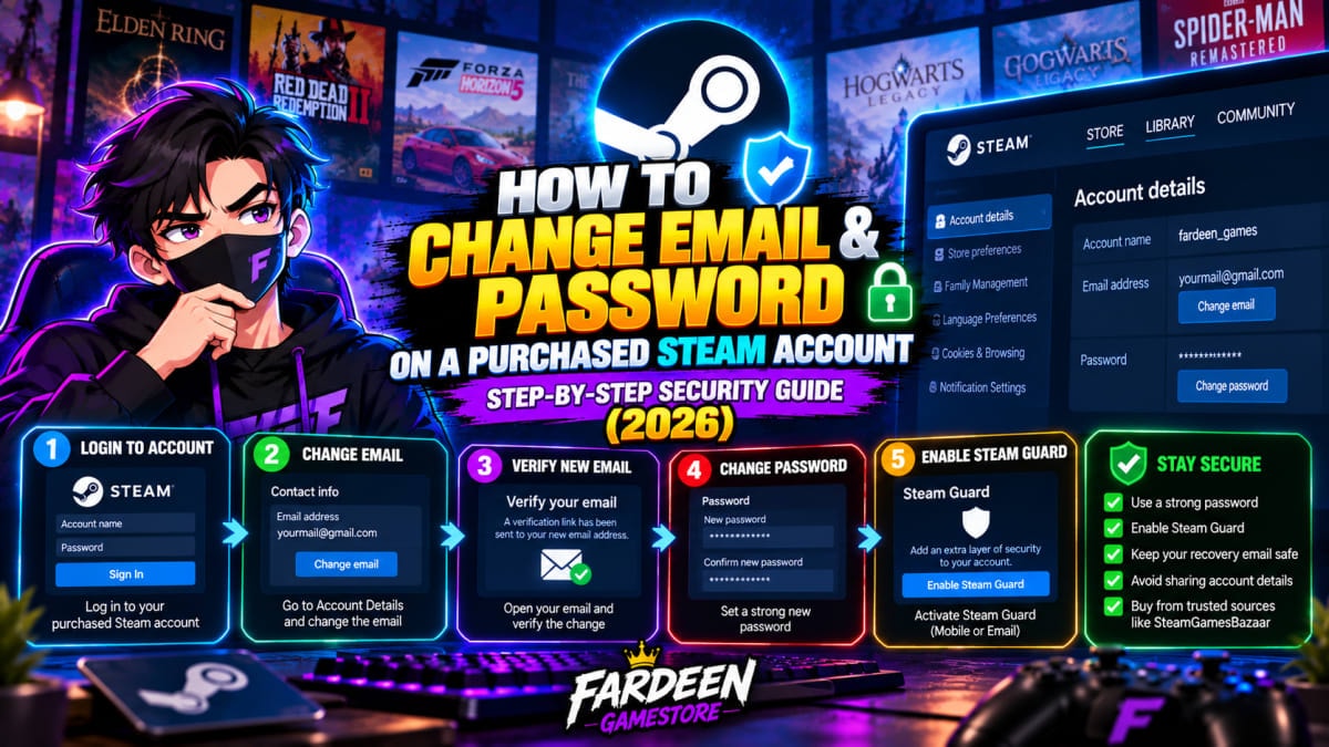How to Change Email & Password on a Purchased Steam Account (Step-by-Step Security Guide) How to Change Email & Password on a Purchased Steam Account (Step-by-Step Security Guide) - Steam Guides article on gaming and streaming deals